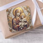 Gezegende Moeder Maria en Baby Jezus | Christmas Vierkante Sticker<br><div class="desc">Maagd Maria met Baby Jezus in een tegel mozaïek stijl stickers voor een religieus,  kerst- of paaskaarten.</div>