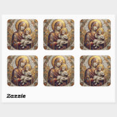 Gezegende Moeder Maria en Baby Jezus | Christmas Vierkante Sticker (Vel)