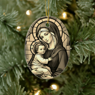 Gezegende Moeder Maria en Baby Jezus - Maagd Maria Keramisch Ornament