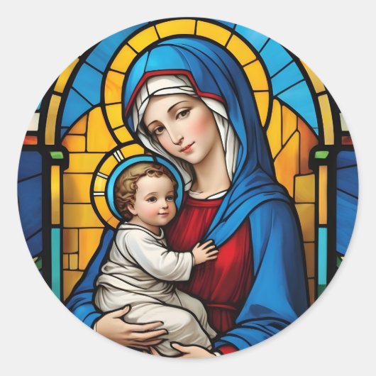 Gezegende Moeder Maria en Baby Jezus - Maagd Maria Ronde Sticker (Voorkant)