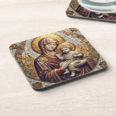 Gezegende Moeder Maria en Baby Jezus | religieus Bier Onderzetter (Linkerzijde)