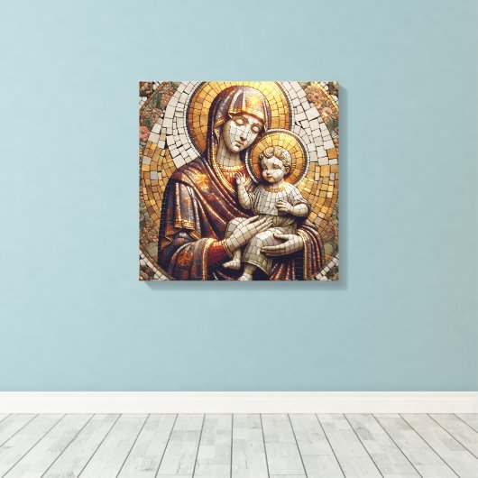 Gezegende Moeder Maria en Baby Jezus | religieus Canvas Afdruk (Insitu (Houten vloer))