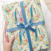 Gezegende Moeder Maria Floral biddende Heilige Roz Cadeaupapier