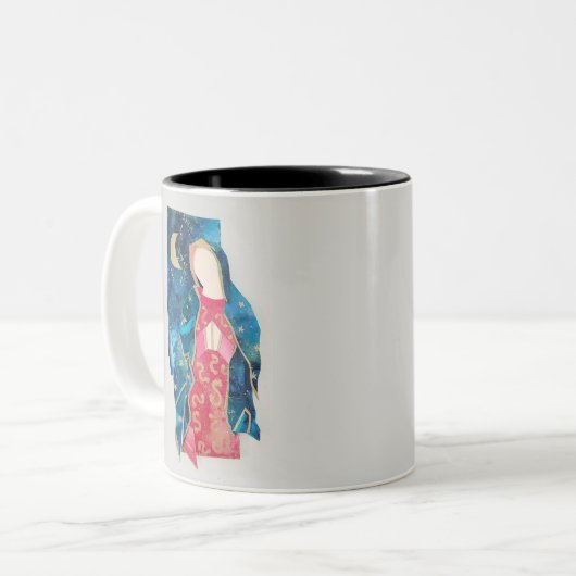 Gezegende Moeder Maria met Maan geschilderd inkt o Tweekleurige Koffiemok (Voorkant links)