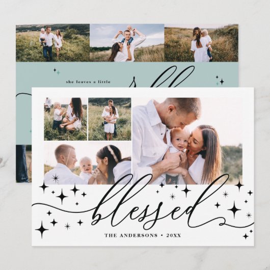 Gezegende multi foto elegante ster vakantie feestdagenkaart (Voorkant / Achterkant)