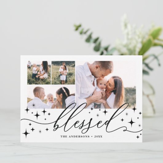 Gezegende multi foto elegante ster vakantie feestdagenkaart (Staand voorkant)