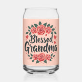 Gezegende Oma Bloemen Rozen Typografie Blikvorm Glas (Voorkant)