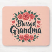 Gezegende Oma Bloemen  Rozen Typografie Muismat (Voorkant)