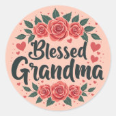 Gezegende Oma Bloemen  Rozen Typografie Ronde Sticker (Voorkant)