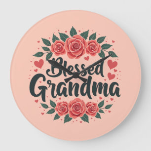 Gezegende Oma Bloemige Vintage Rozen Typografie Grote Klok
