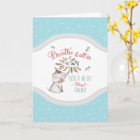 Gezegende Oom Olifant en Libelle Geschenk Kaart (Gele Bloem)