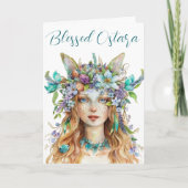 Gezegende Ostara Eostre Spring Equinox Blauwgroen Feestdagen Kaart (Voorkant)