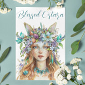 Gezegende Ostara Eostre Spring Equinox Blauwgroen Feestdagen Kaart