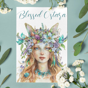 Gezegende Ostara Eostre Spring Equinox Blauwgroen Feestdagen Kaart