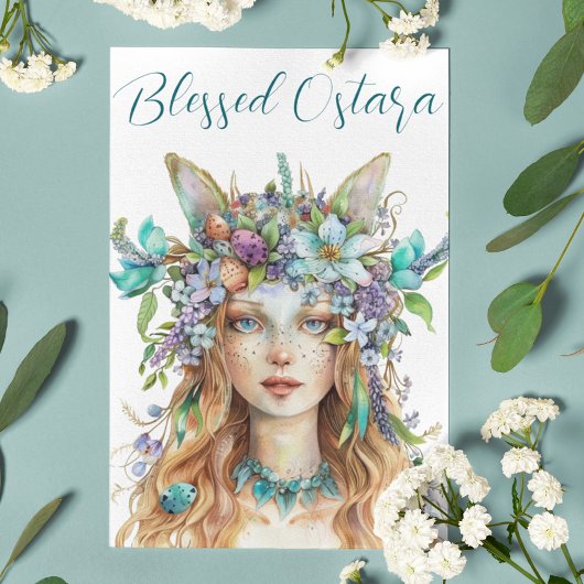 Gezegende Ostara Eostre Spring Equinox Blauwgroen Feestdagen Kaart