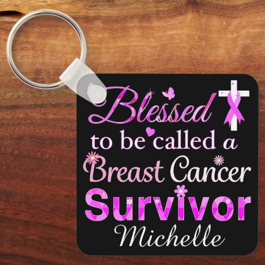 Gezegende overlevende borstkanker sleutelhanger (Voorkant)