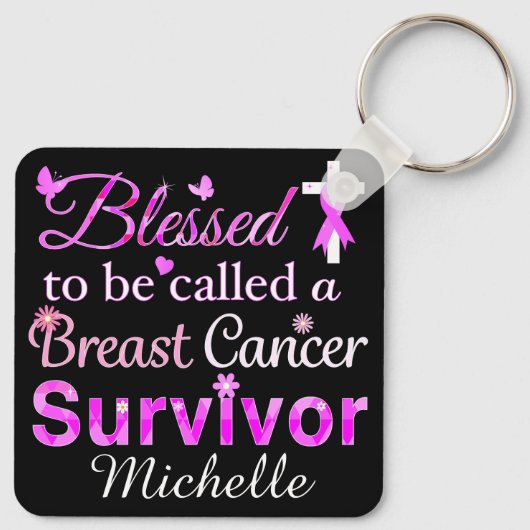 Gezegende overlevende borstkanker sleutelhanger (Achterkant)