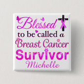 Gezegende overlevende borstkanker vierkante button 5,1 cm (Voorkant)