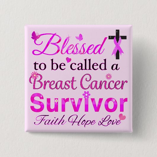 Gezegende overlevende borstkanker vierkante button 5,1 cm (Voorkant)