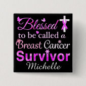 Gezegende overlevende borstkanker vierkante button 5,1 cm (Voorkant)