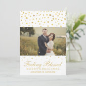 Gezegende Pas getrouwd Christmas Gold Confetti Fot Feestdagenkaart (Staand voorkant)