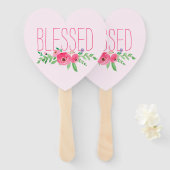 Gezegende Roze Aquarel Bloemen Handwaaier (Voorkant en achterkant)