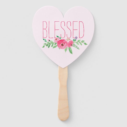Gezegende Roze Aquarel Bloemen Handwaaier (Voorkant)