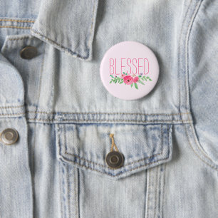 Gezegende Roze Waterverf Bloemen Ronde Button 5,7 Cm