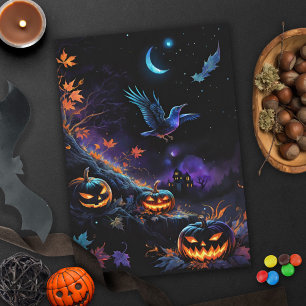 Gezegende Samhain Crow & Pumpkins Halloween Night Kaart
