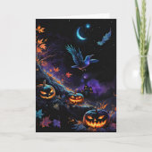 Gezegende Samhain Crow & Pumpkins Halloween Night Kaart (Voorkant)