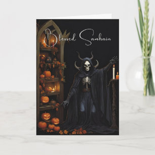 Gezegende Samhain Halloween Skelet Pompoenen Kaart