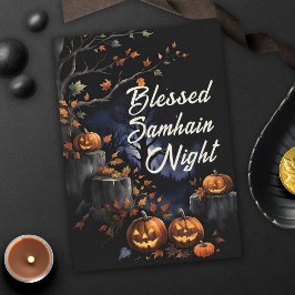 Gezegende Samhain Night Fall Bladeren & Pompoenen Kaart