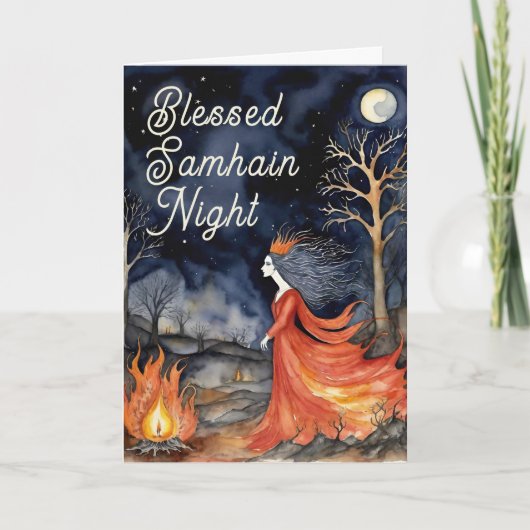 Gezegende Samhain Night Halloween Fire Queen Kaart (Voorkant)