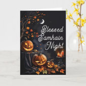 Gezegende Samhain Night Halloween Pompoenen Herfst Kaart (Gele Bloem)