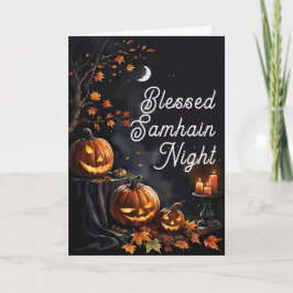 Gezegende Samhain Night Halloween Pompoenen Herfst Kaart