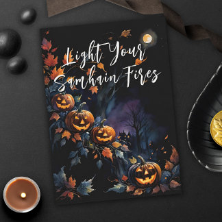 Gezegende Samhain Night Halloween Pompoenen Herfst Kaart