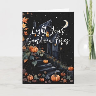 Gezegende Samhain Night Halloween Pompoenen Herfst Kaart