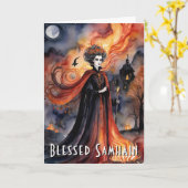 Gezegende Samhain Rode Koningin Halloween Night Wi Kaart (Gele Bloem)