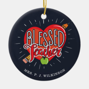 Gezegende schoolleraar hartpotlood Apple Aangepast Keramisch Ornament