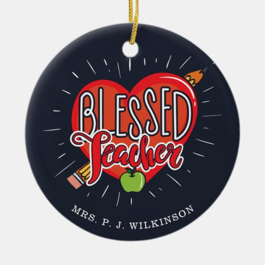 Gezegende schoolleraar hartpotlood Apple Aangepast Keramisch Ornament (Voorkant)
