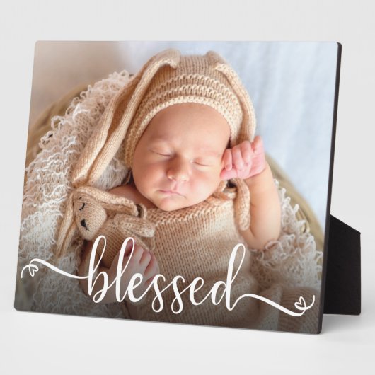 Gezegende Script Baby Foto Plaquette Fotoplaat (Zijkant)