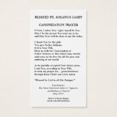 Gezegende Solanus Casey Katholieke Religieuze Heil Visitekaartje (Achterkant)