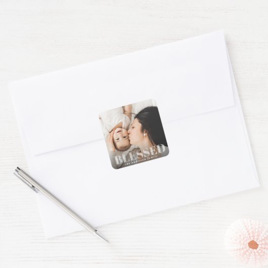 Gezegende sterren vakantiefoto vierkante sticker (Envelop)