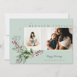 Gezegende tinten Waterverf Greenery Wreatfoto's Feestdagenkaart