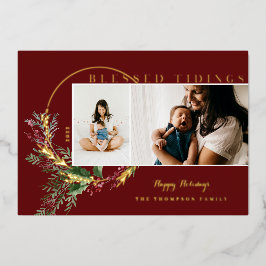 Gezegende tinten Waterverf Greenery Wreatfoto's Folie Feestdagenkaart