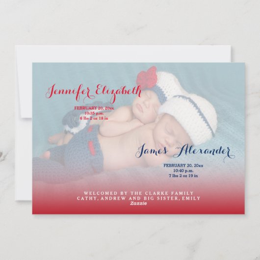 gezegende tweeling | Geboorteaankondiging rode Val Feestdagenkaart (Achterkant)