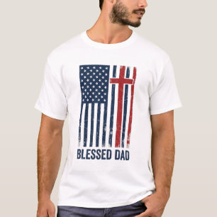Gezegende Vader Christelijke Vlag Kruis Vintage T- T-shirt