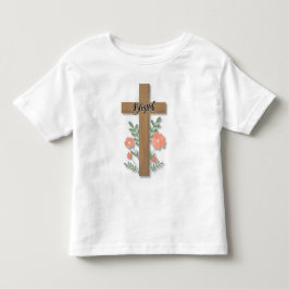 Gezegende woordkunst houten kruis en koraalbloemen kinder shirts