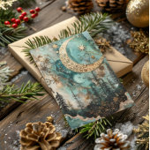 Gezegende Yule Winter Solstice Blauwgroen Bos Maan Feestdagen Kaart