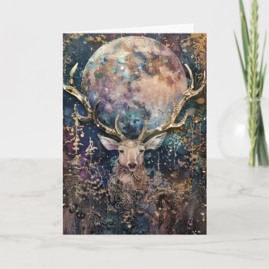 Gezegende Yule Winter Solstice Gouden Staf en Maan Feestdagen Kaart (Voorkant)